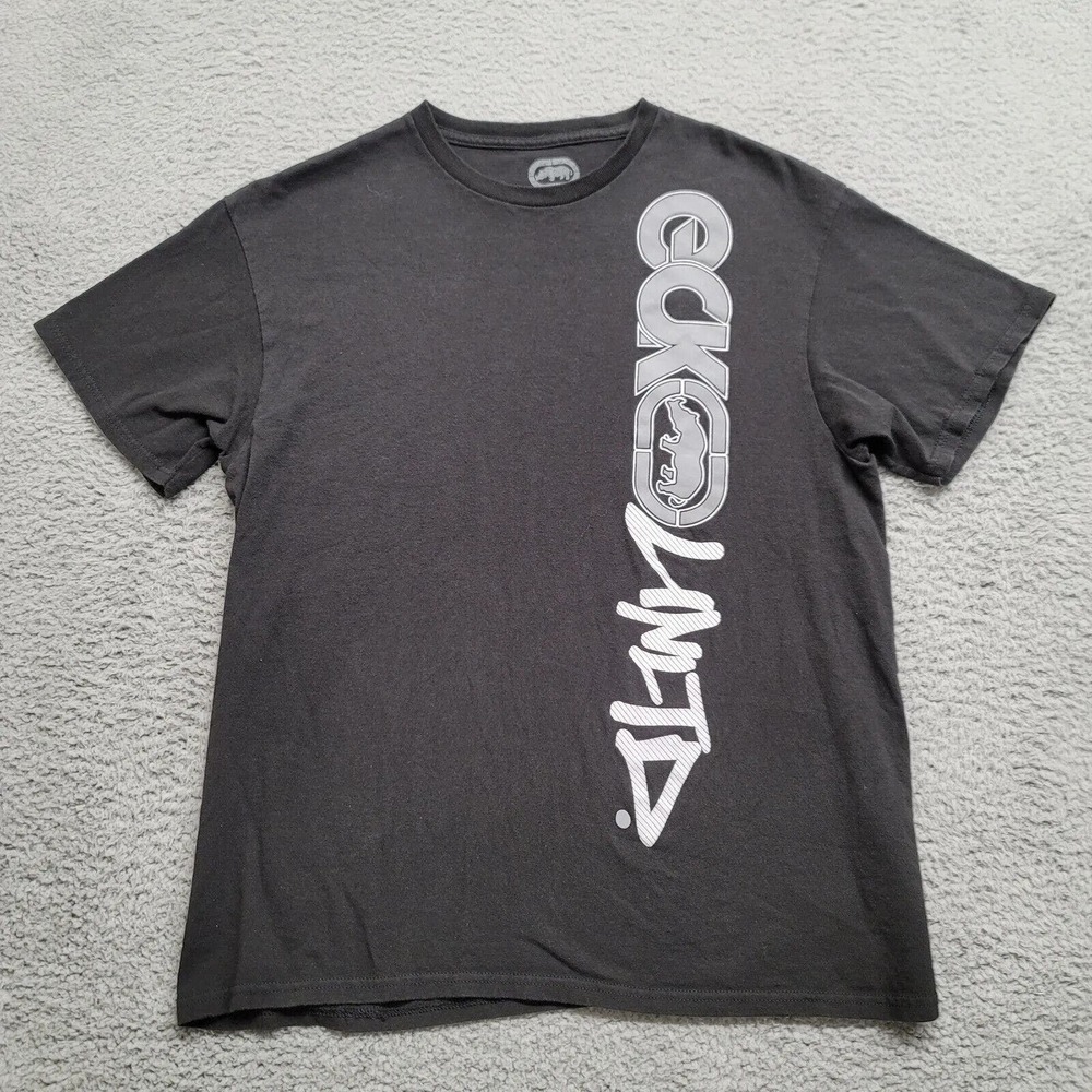 Ecko Unltd. Shirt Mens Large Black Large Spellout Logo‎ Rhino Casual Streetwear